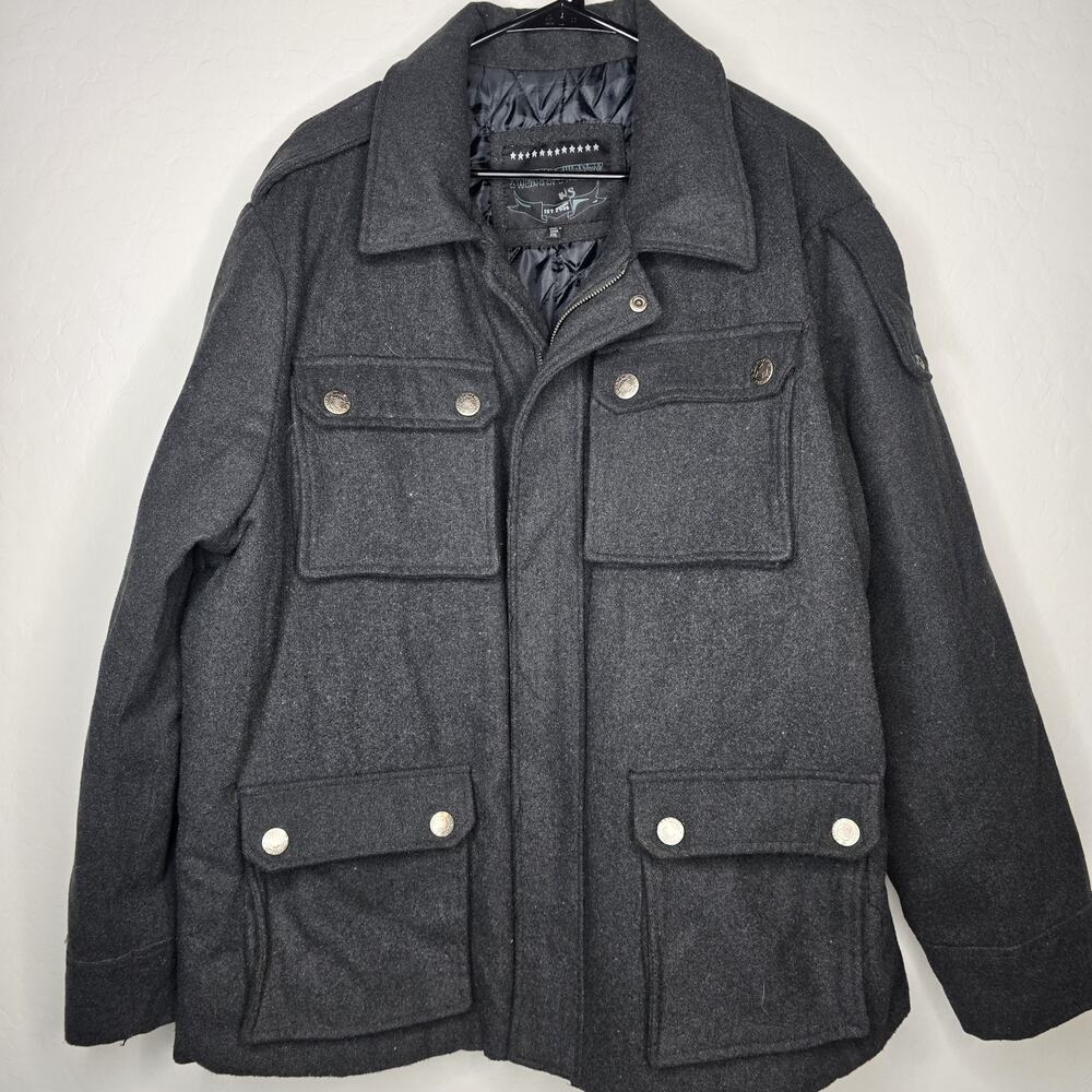 Two Twenty Charcoal Wool Blend Field Jacket Insulated Military Coat Mens XXL